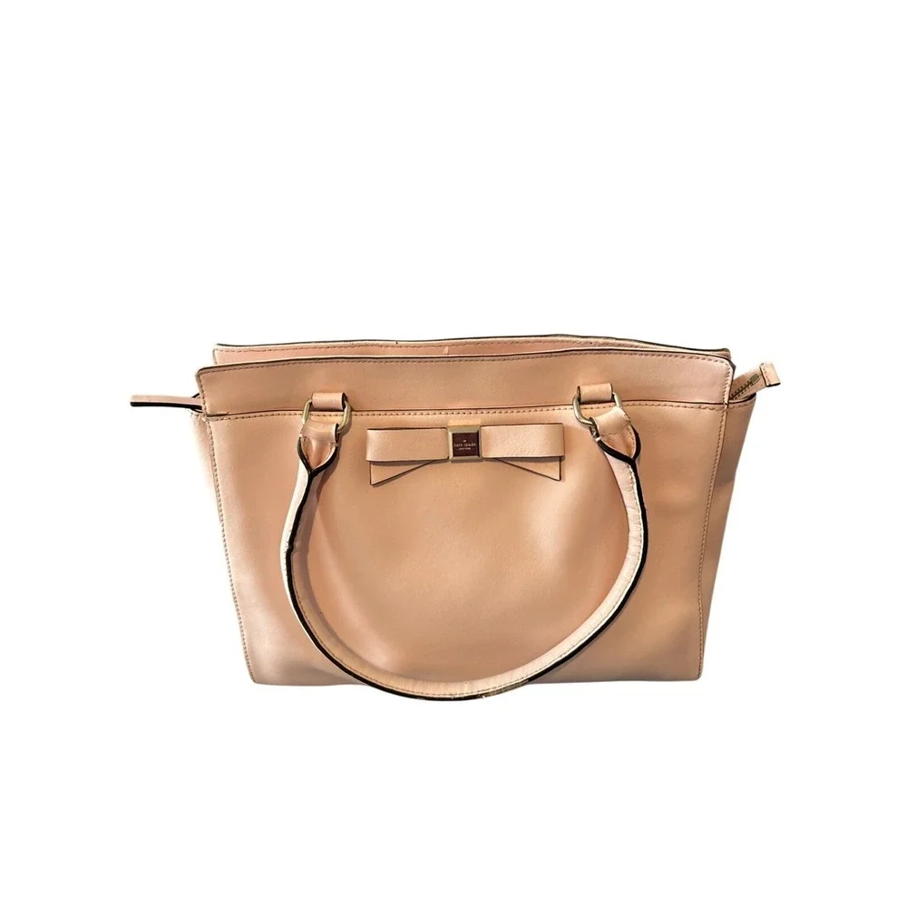 Kate Spade Bow Tote Light Pink‎ Saffiano Leather Bag Beige Interior Large